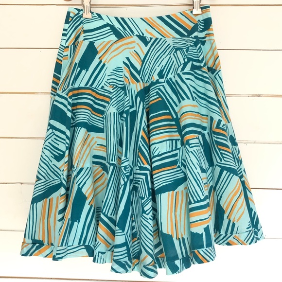 Anthropologie Dresses & Skirts - Anthro odille teal abstract stripe full skirt sz 2